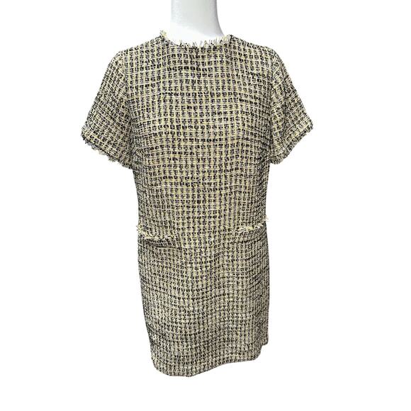 Ann Taylor Tweed Sheath Dress Fringe Hem Back Zip Neutral 10 Office work career - Picture 1 of 10